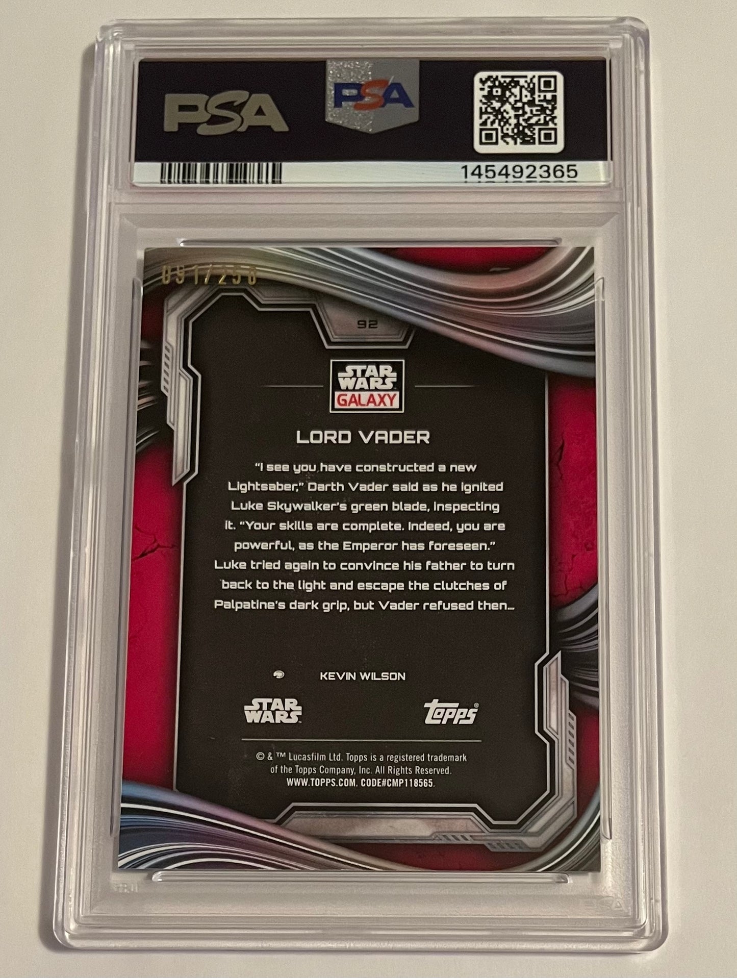 2025 Topps Star Wars Galaxy Lord Vader Magenta Lava 91/250 #92 MINT (PSA 9)