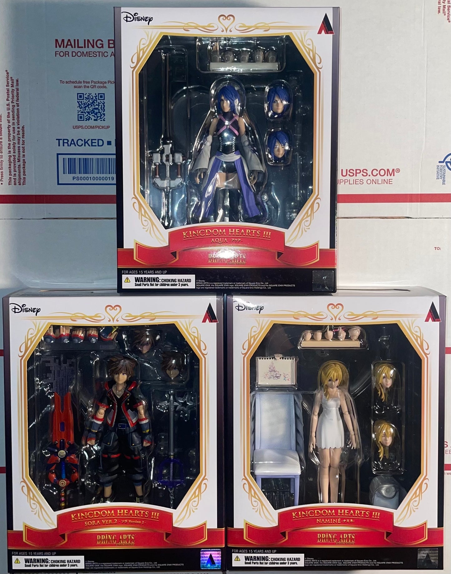 Bring Arts Kingdom Hearts III (3) Aqua Namine and Sora V2 Figure BUNDLE/LOT