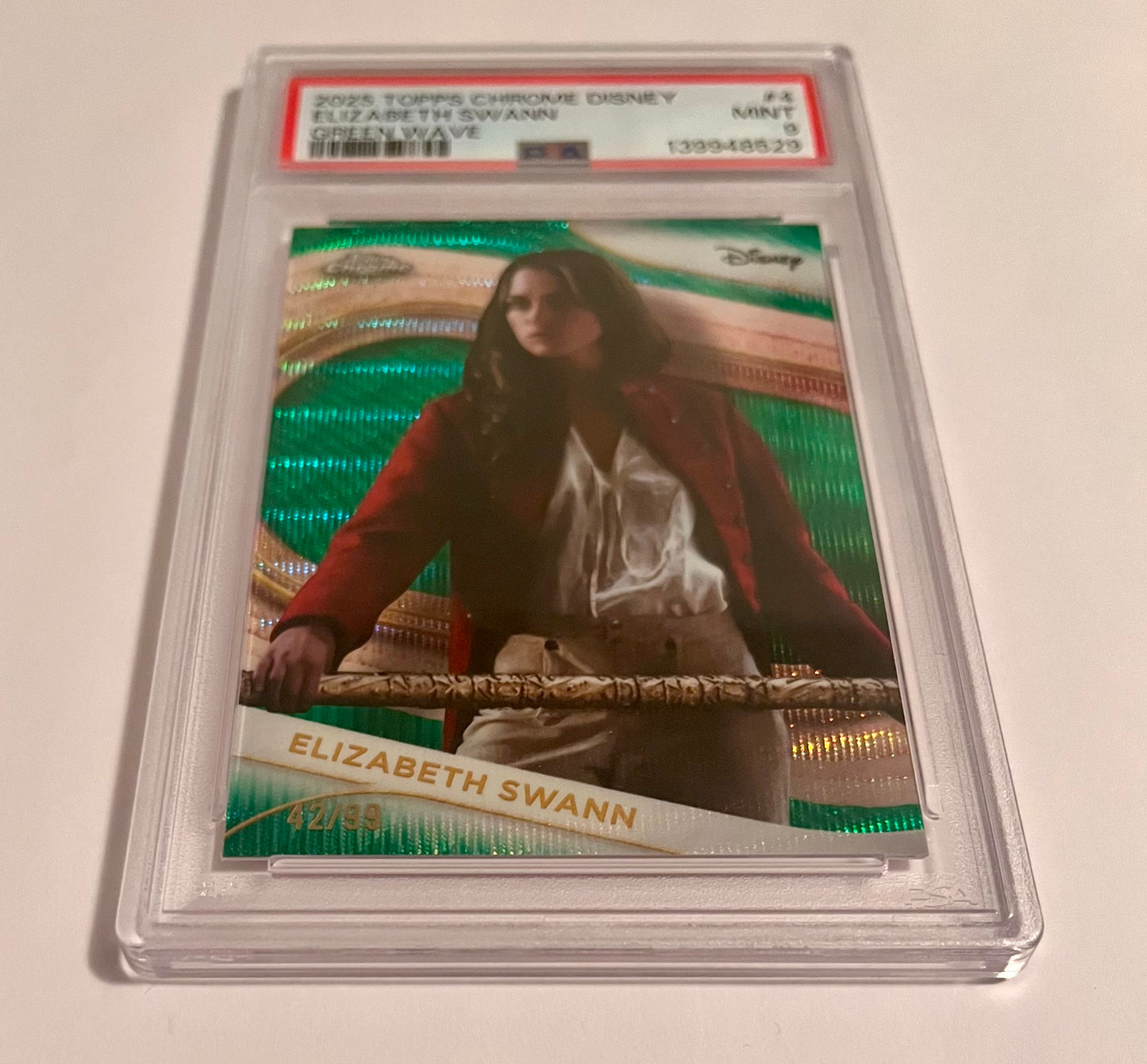 2025 Topps Chrome Disney Elizabeth Swann Green Wave 42/99 #4 MINT (PSA 9)