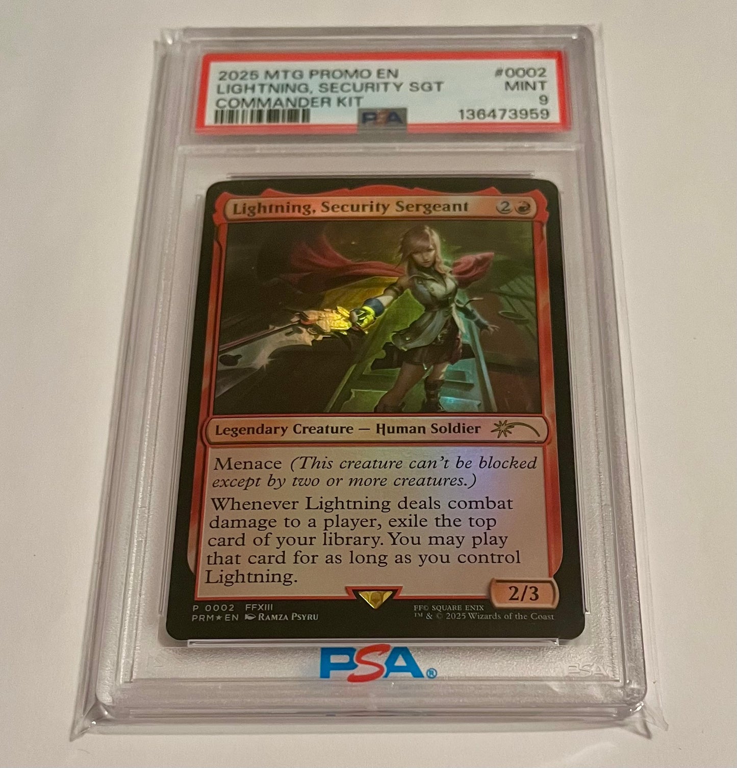 2025 MTG Promo Final Fantasy XIII Lightning, Security Sergeant Commander Kit #0002 MINT (PSA 9)