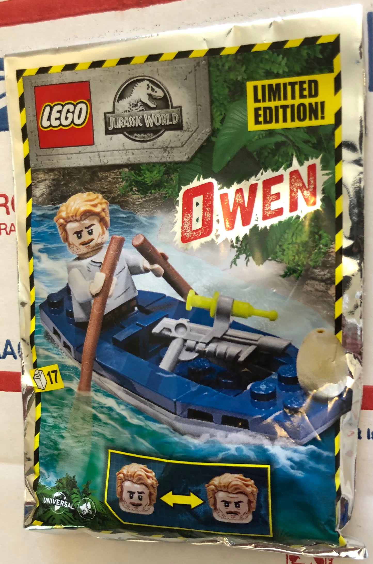 LEGO Jurassic World Owen with Kayak and Raptor Egg Limited Edition Minifigure Foil Pack Bag Set 122007