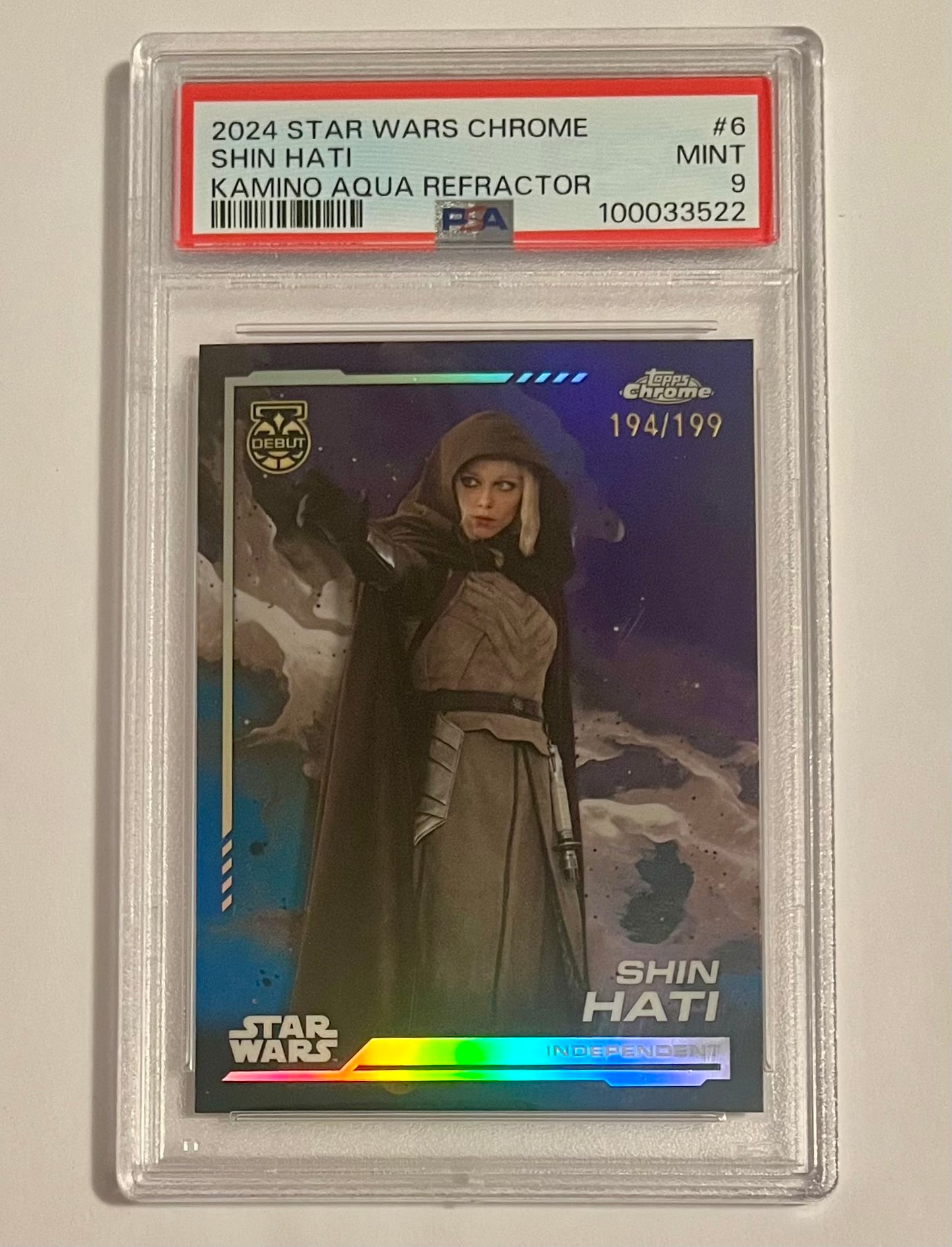 2024 Topps Chrome Star Wars Shin Hati Kamino Aqua Refractor 194/199 #6 MINT (PSA 9)