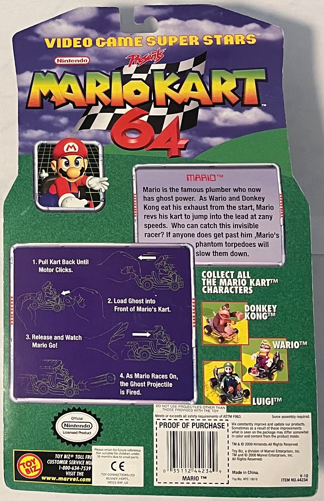 Mario Kart 64 ToyBiz Clear Mario Figure With Ghost (B+ Condition)