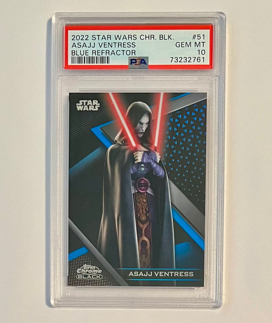 2022 Topps Chrome Black Star Wars Asajj Ventress Blue Refractor 72/75 #51 GEM MT (PSA 10)