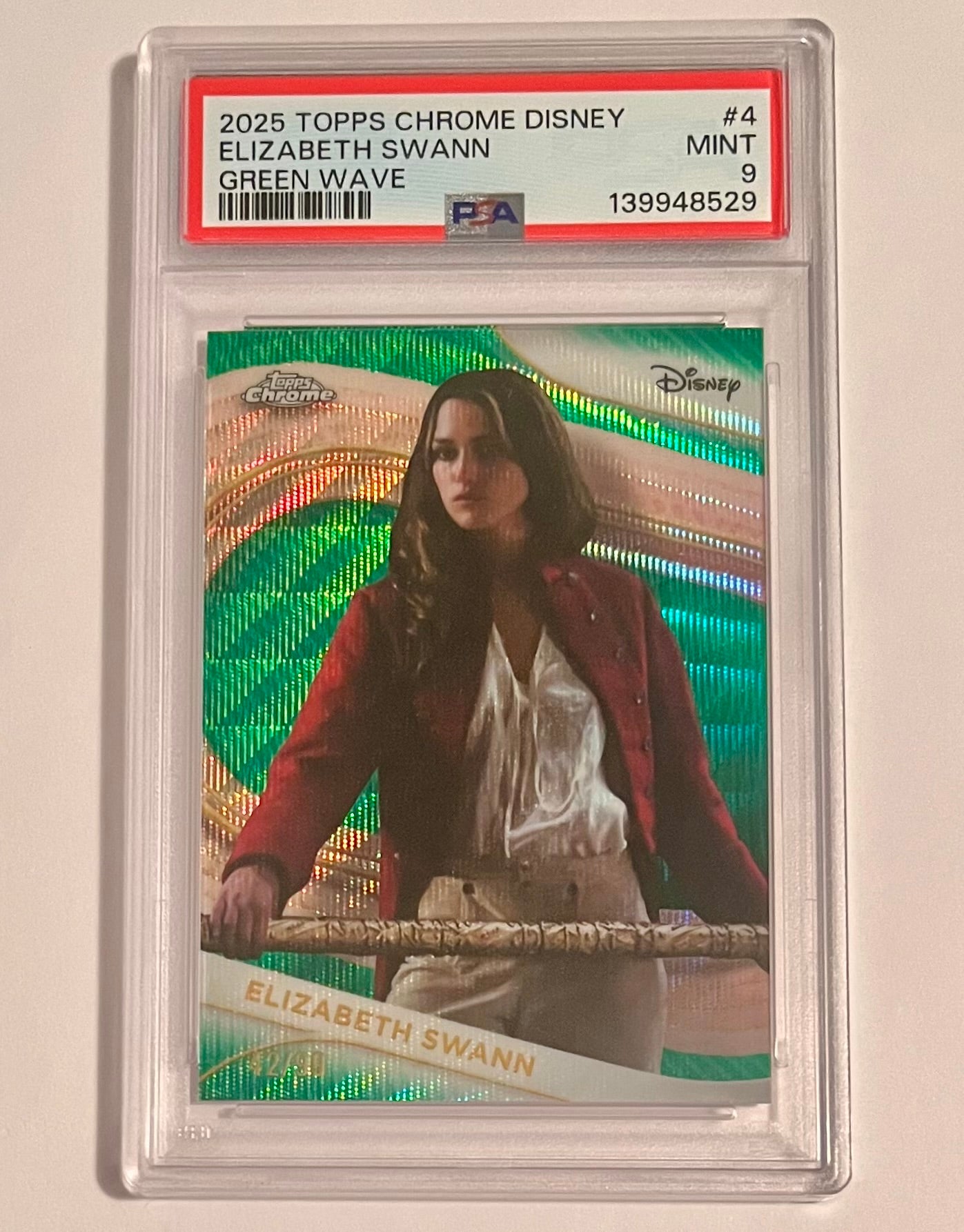 2025 Topps Chrome Disney Elizabeth Swann Green Wave 42/99 #4 MINT (PSA 9)