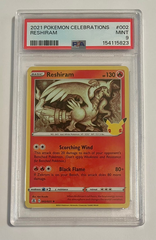 2021 Pokémon Celebrations 25th Anniversary Reshiram #002 Holo MINT (PSA 9)