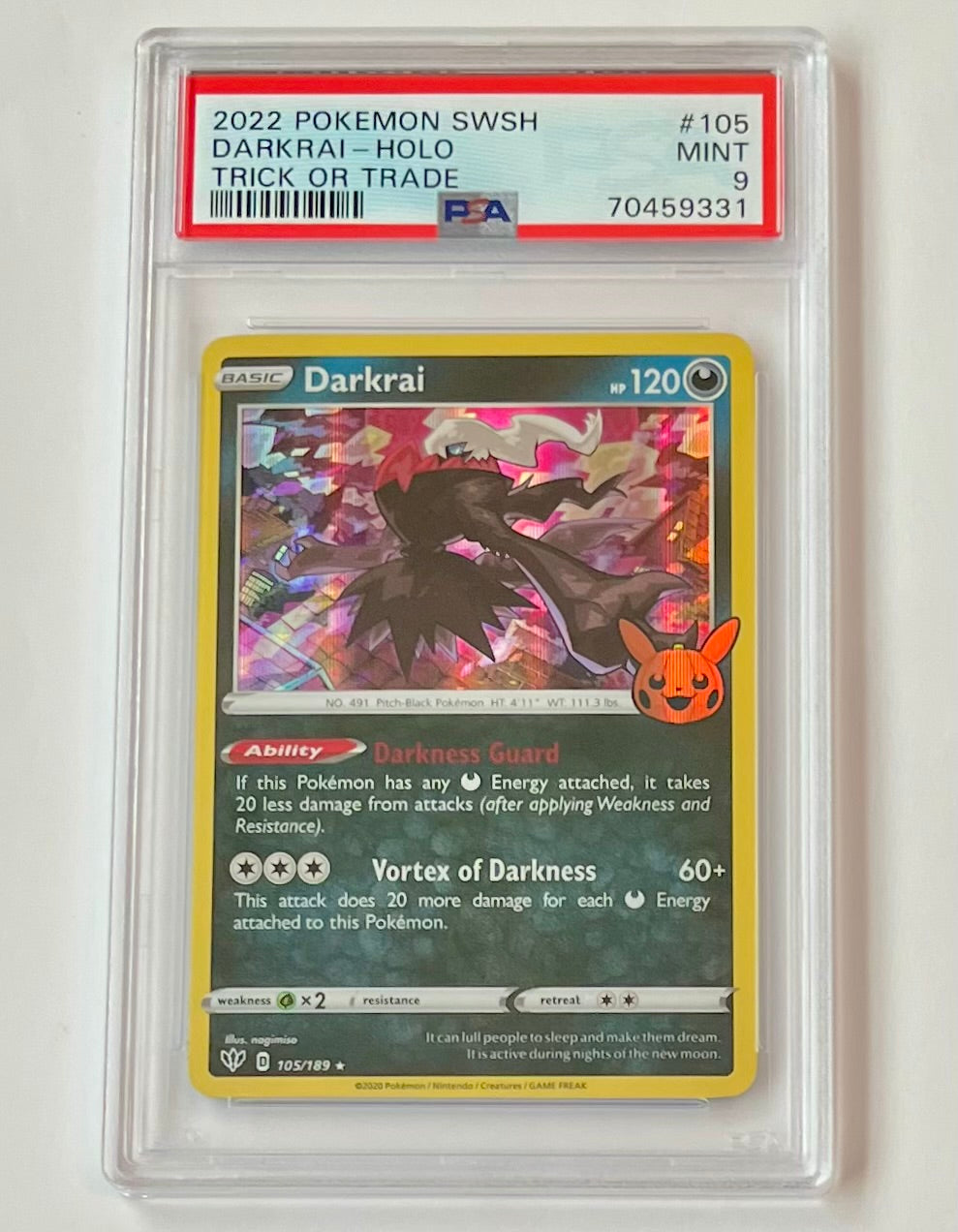 2022 Pokémon TCG Sword and Shield Trick or Trade Darkrai #105 Holo MINT (PSA 9)