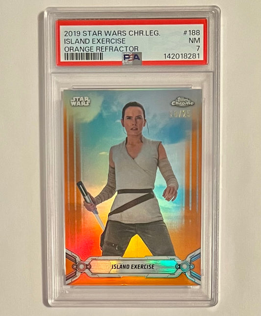 2019 Topps Chrome Legacy Star Wars Island Exercise Orange Refractor 18/25 #188 NM (PSA 7)
