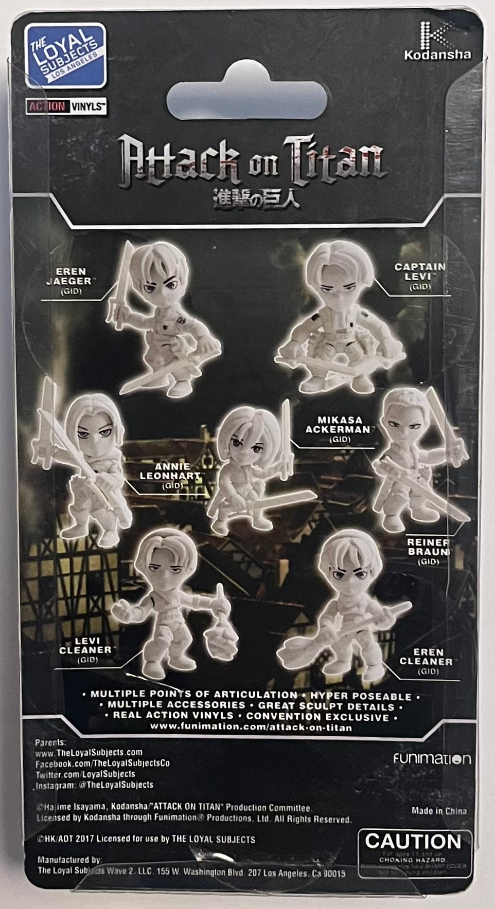 The Loyal Subjects 2017 SDCC Fan Jam Action Vinyls Attack on Titan Captain Levi (GITD) Figure
