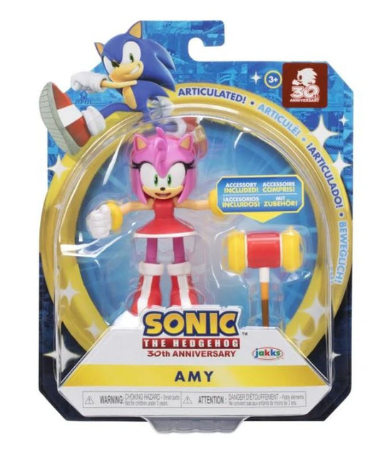 Jakks Sonic 4" Inch Articulated Figure Wave 6 Amy Rose With Piko Piko Hammer Accessory