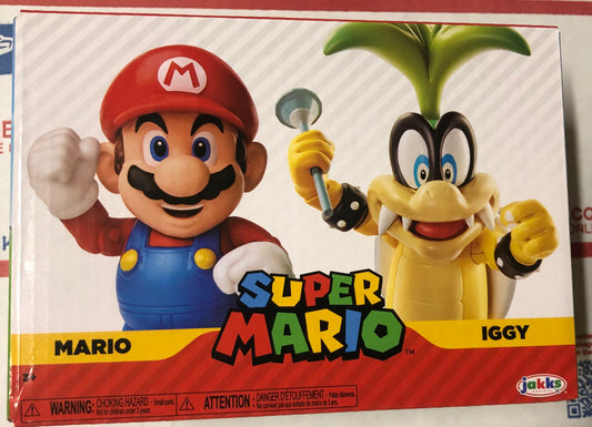 Jakks Super Mario Iggy Koopa Koopaling and Mario 2-Pack 4" Inch Articulated Figure