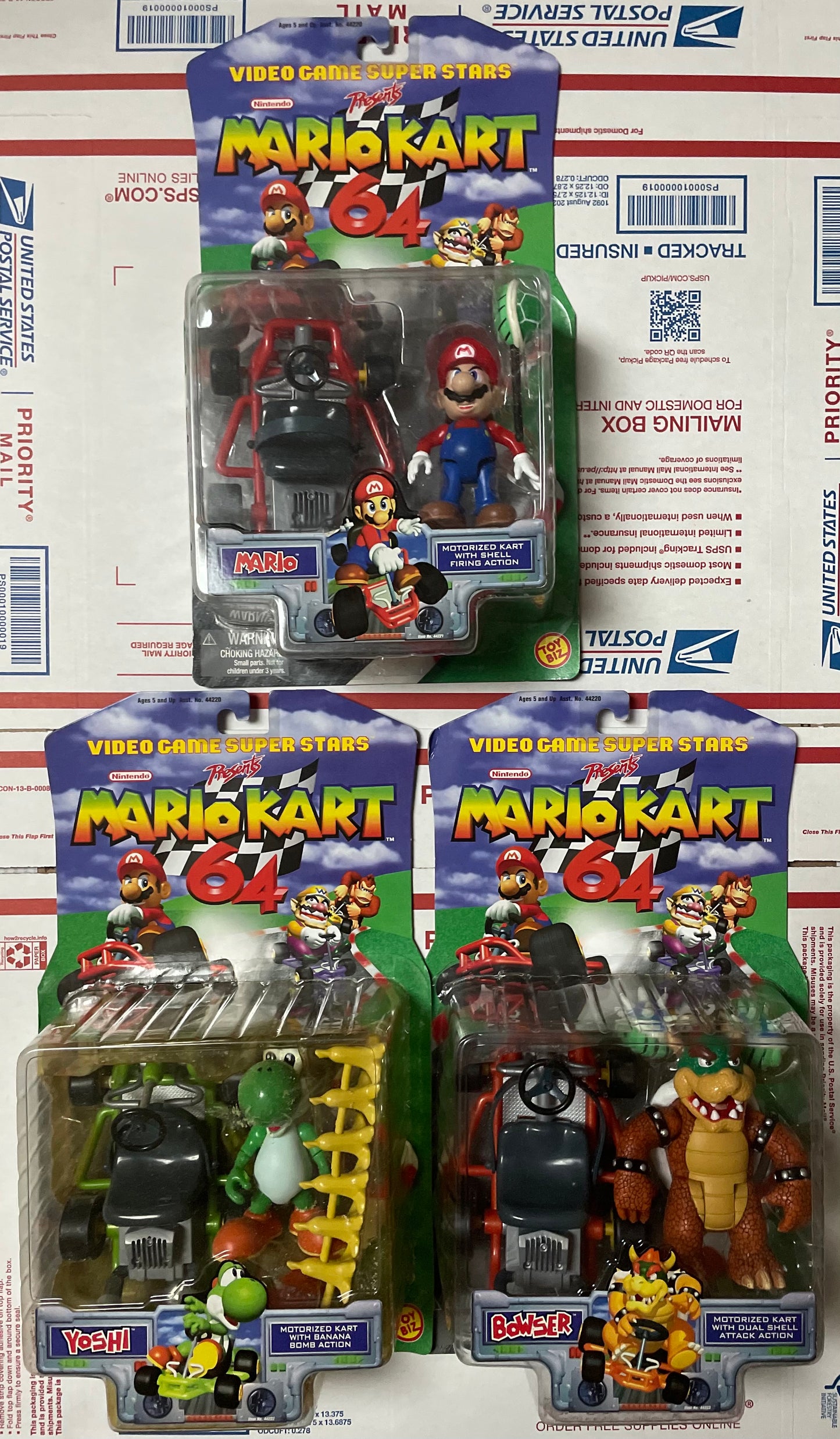 Mario Kart 64 ToyBiz BUNDLE/LOT Yoshi, Mario, and Bowser Figure Set