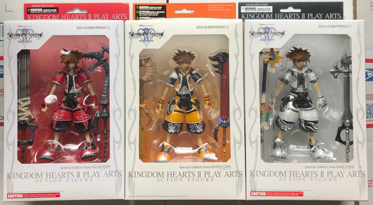 Play Arts Kingdom Hearts II (2) Valor, Master, and Final Form Sora Figure BUNDLE/LOT