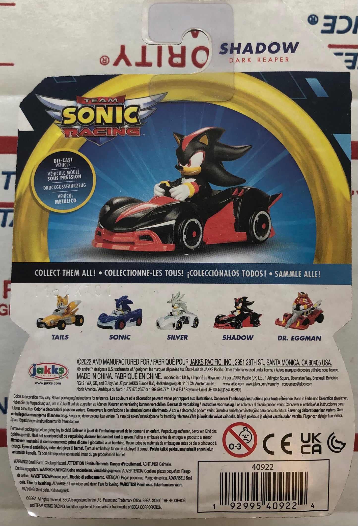 Jakks Sonic Team Racers Mini Shadow the Hedgehog Toy