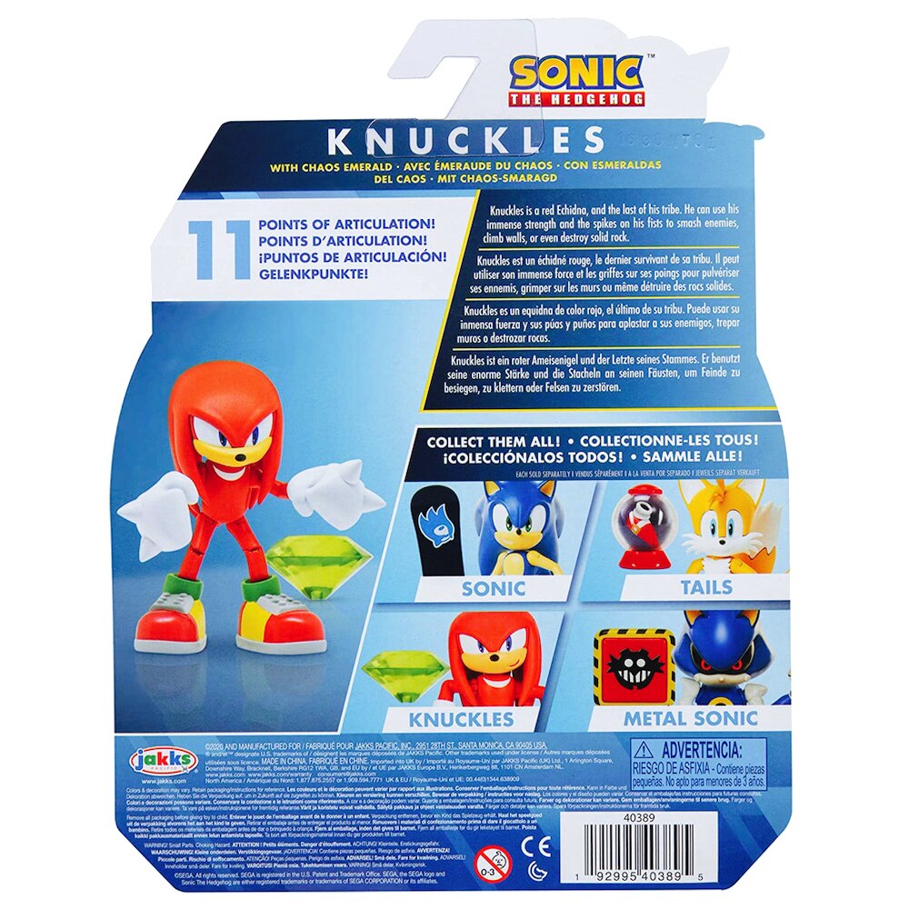 Jakks Sonic 4" Inch Articulated Sonic Figure Wave 2 Knuckles With Emerald Accessory